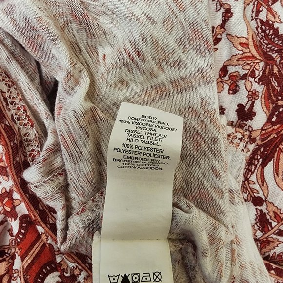 Lucky Brand Red/Cream Paisley Boho Top Size Small Petite - Picture 5 of 7